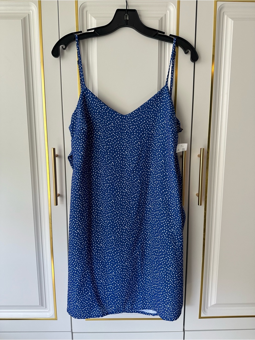 Blue Spotted Mini Slip Dress with Tie Back